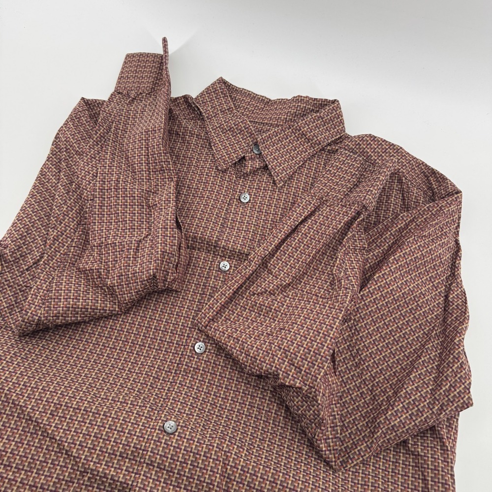 Talbots Mens Geometric Pattern Button Down Shirt Long Sleeve 100 Cotton Size M